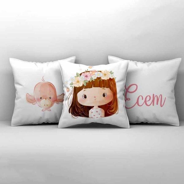 Cici Odam Çocuk Bebek Odası Kırlent Kılıfı Çiçek Taçlı Kız - Image 1