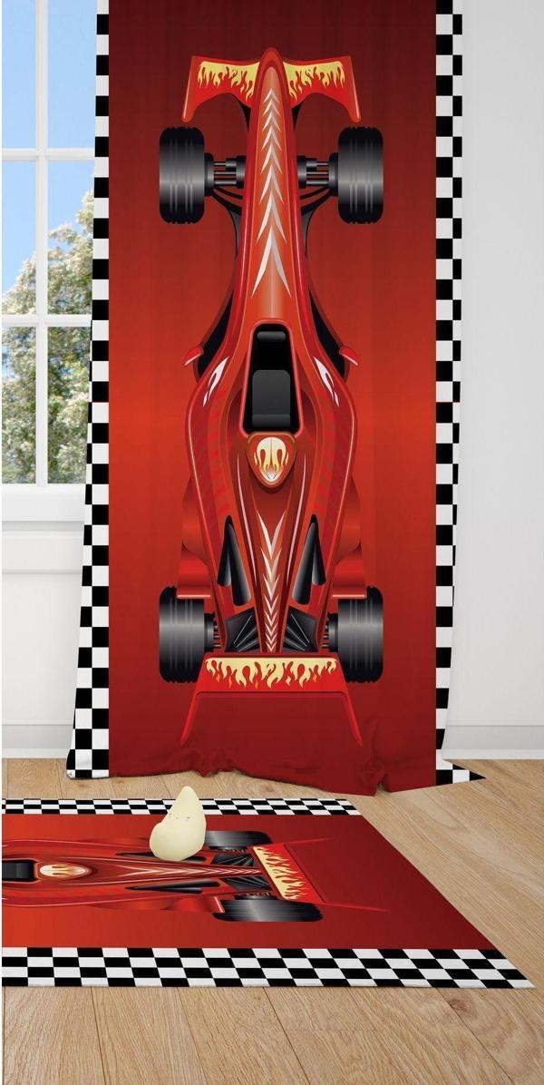 Cici Odam 1 Kanat Yarışcı Formula 1 Bayraklı Bebek Çocuk Odası Perdesi Fon Perde - Image 1
