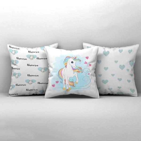 Cici Odam Çocuk Bebek Odası Kırlent Kılıfı Renkli Unicorn ve Kalpler - Image 1
