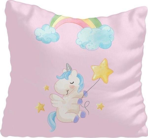 Cici Odam Yıldızlı Balon Tutan Ünicorn At Odası Kırlent Kılıfı - Image 1