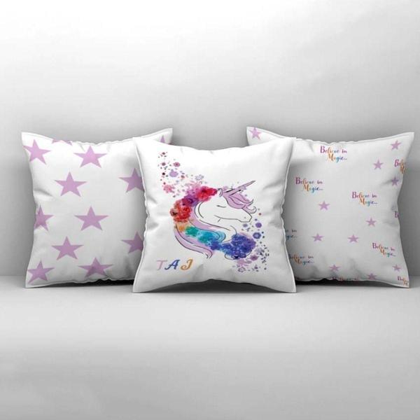 Cici Odam Çocuk Bebek Odası Kırlent Kılıfı Çiçekli Yıldızlı Unicorn - Image 1