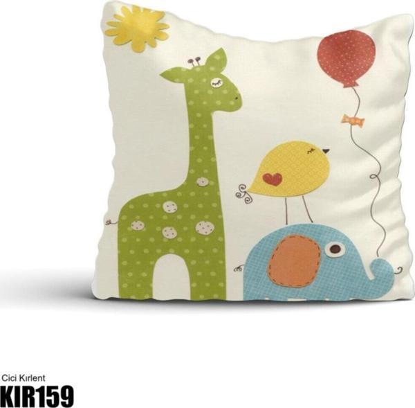Cici Odam Fil,zürafa,kuş,uçan Balon Çocuk Bebek Odası Kırlent Kılıfı - Image 1