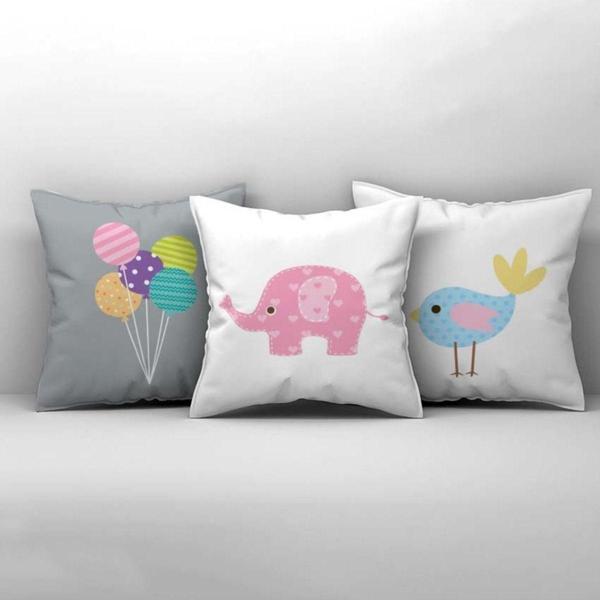 Cici Odam Çocuk Bebek Odası Kırlent Kılıfı Balon Fil ve Kuş - Image 1