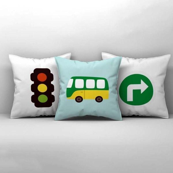 Cici Odam Çocuk Bebek Odası Kırlent Kılıfı Renkli Minibüs Trafik İşareti - Image 1