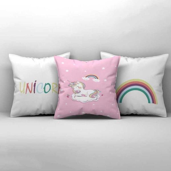 Cici Odam Çocuk Bebek Odası Kırlent Kılıfı Yıldızlı Bulutlu Unicorn Gökkuşağı - Image 1