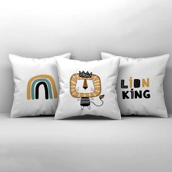 Cici Odam Çocuk Bebek Odası Kırlent Kılıfı Taclı Aslan Lion King Gökkuşağı - Image 1