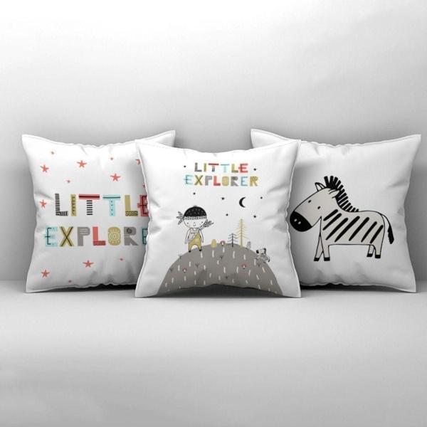 Cici Odam Çocuk Bebek Odası Kırlent Kılıfı Yıldızlı Kızılderili Çocuk ve Zebra - Image 1