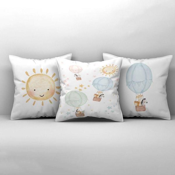Cici Odam Çocuk Bebek Odası Kırlent Kılıfı Yıldızlı Uçan Balon Sevimli Hayvanlar - Image 1