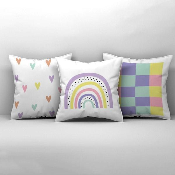 Cici Odam Çocuk Bebek Odası Kırlent Kılıfı Puantiyeli Gökkuşağı Lila - Image 1