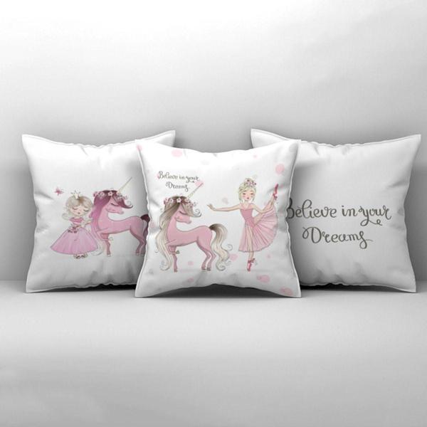 Cici Odam Çocuk Bebek Odası Kırlent Kılıfı Unicornlu Balerin Kız - Image 1