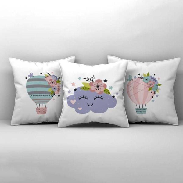 Cici Odam Çocuk Bebek Odası Kırlent Kılıfı Bulutlu Yıldızlı Uçan Balon Çiçekler - Image 1