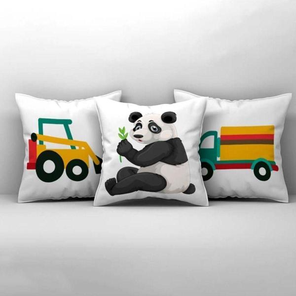 Cici Odam Çocuk Bebek Odası Kırlent Kılıfı Panda Kepçe Kamyon - Image 1