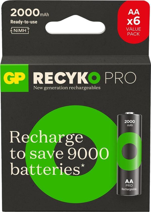 GP Batteries Recyko Pro AA Kalem Ni-Mh Şarjlı Pil, 1.2 Volt, 6’lı Kart - Image 1