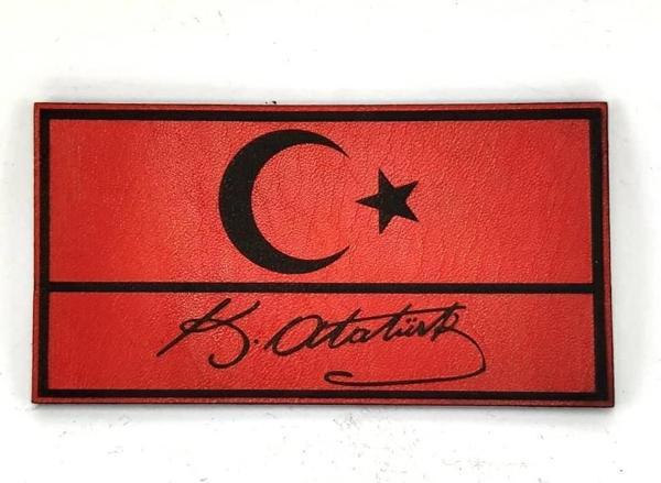 Bayrak Kemal Atatürk İmzalı Deri PEÇ - Arma - Askeri Patch - Image 1