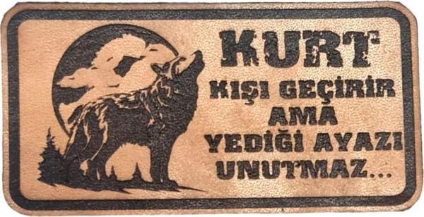 Kurt Kışı Geçirir Ama Yediği Ayazı Unutmaz -Dikdörtgen  Deri Peç - Arma - Wolf Leather Patch - Image 1