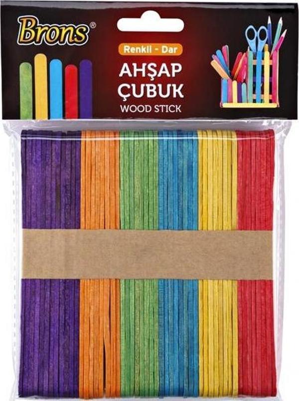 Brons Ahşap Geniş Dil Basma Çubuğu Abeslang Renkli 50`li Paket - Image 1