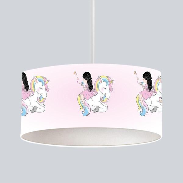 Cici Odam Çocuk Bebek Odası Sarkıt Avize Renkli Unicorn Elinde Kelebek Kız - Image 1