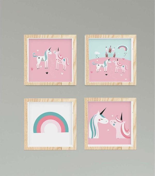 Cici Odam Çocuk Bebek Odası Tablo Unicornlu Atlar Şato Gökkuşağı - Image 1