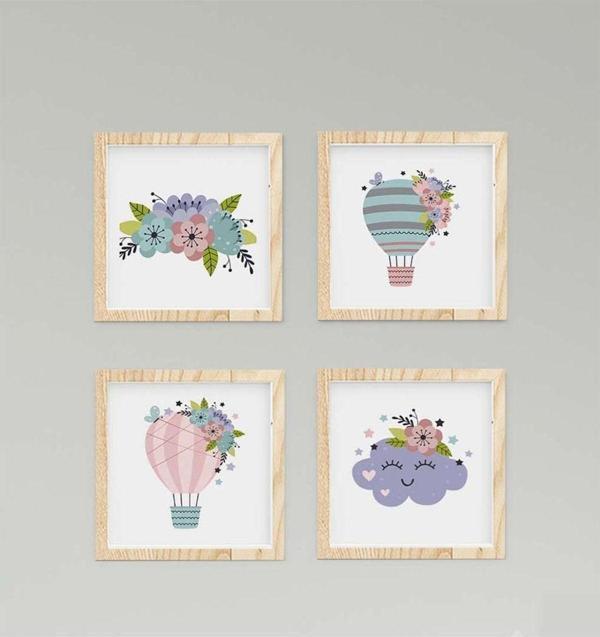 Cici Odam Çocuk Bebek Odası Tablo Bulutlu Uçan Balon Çiçekler - Image 1