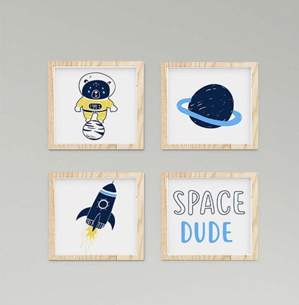 Cici Odam Çocuk Bebek Odası Tablo Astronot Uzay Roket - Image 1