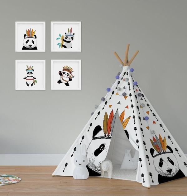 Cici Odam Çocuk Bebek Odası Oyun Çadırı Kızılderili Panda - Image 1