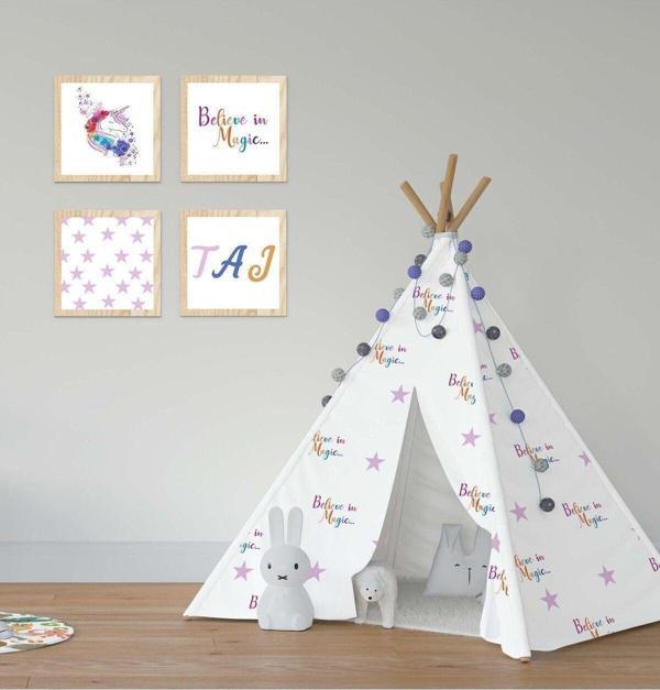 Cici Odam Çocuk Bebek Odası Oyun Çadırı Çiçekli Unicorn - Image 1