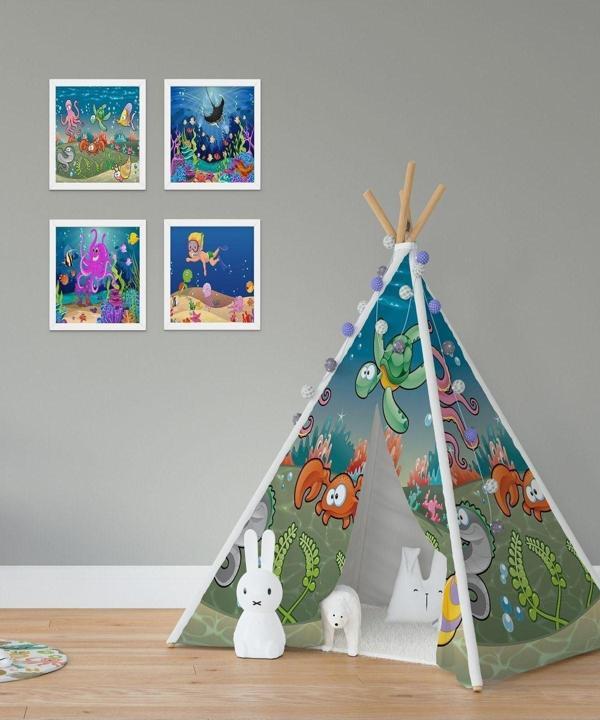 Cici Odam Denizaltı Balıklar Kızılderili Minderli Çocuk Oyun Çadırı 110x110 Cm - Image 1