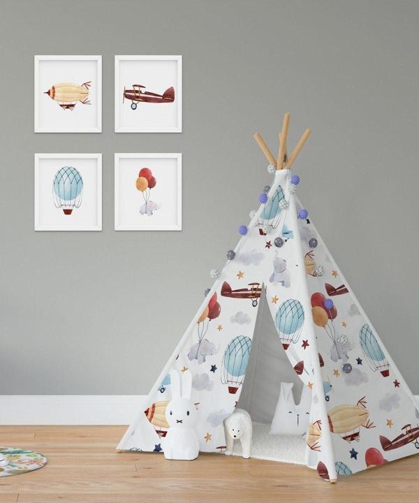 Cici Odam Zeplin Uçan Fil Planör Kızılderili Minderli Çocuk Oyun Çadırı 140x140cm - Image 1