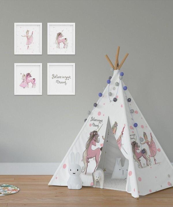 Cici Odam Ünicorn At Ve Bale Yapan Prenses Kızılderili Minderli Çocuk Oyun Çadırı 110x110 Cm - Image 1