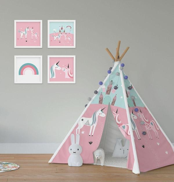 Cici Odam Çocuk Bebek Odası Oyun Çadırı Unicornlu Atlar - Image 1