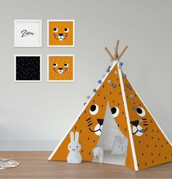 Cici Odam Çocuk Bebek Odası Oyun Çadırı Benekli Bıyıklı Aslan - Image 1