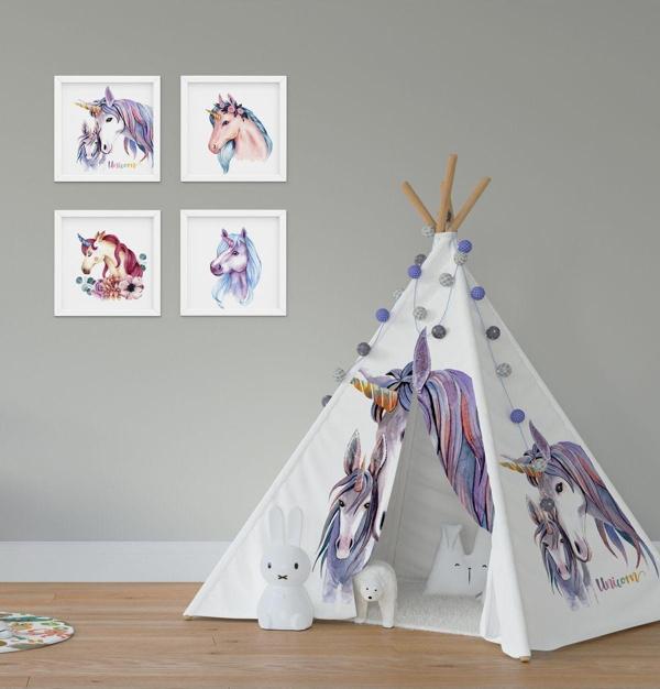 Cici Odam Çocuk Bebek Odası Oyun Çadırı Yıdızlı Yavru Unicorn ve Annesi - Image 1