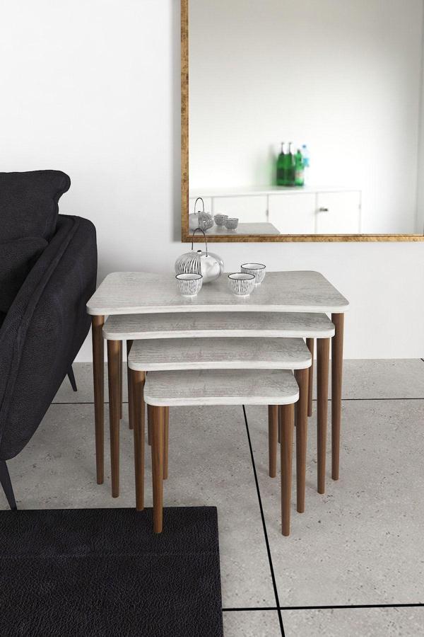 Enda Home 4'Lü Zigon Sehpa Ahşap Ayaklı Yan Sehpa - Image 1