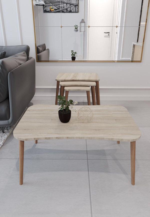 Enda Home Balkır 4'Lü Ahşap Ayaklı Zigon Ve Orta Sehpa - Image 1