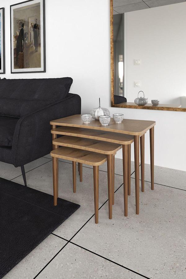 Enda Home Erendiz 4Lü Ahşap Ayaklı Zigon Sehpa Xl Kristal - Image 1
