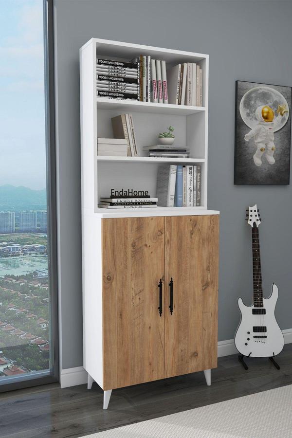 Enda Home Oras 6 Raflı 2 Kapaklı Dolaplı Kitaplık - Image 1