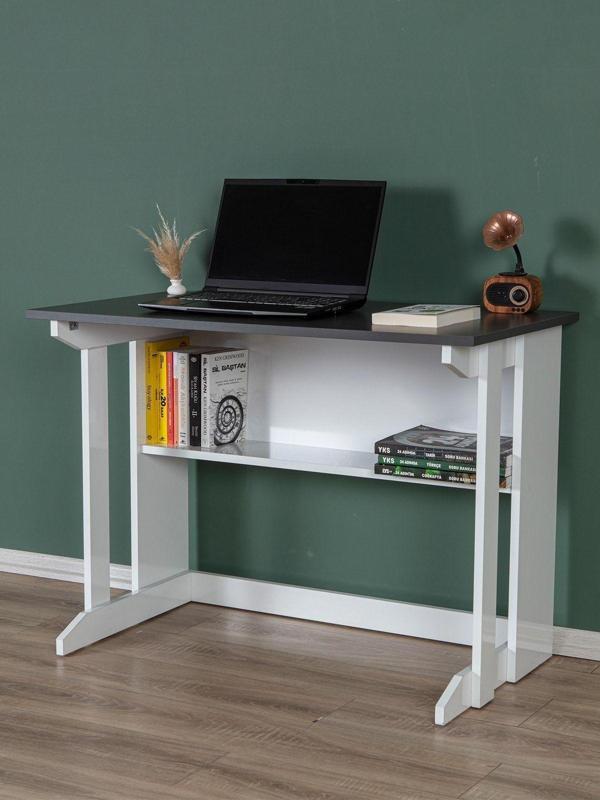 Enda Home Pillar Kütüphaneli Geniş Çalışma Masası 100X56 Cm Antrasit - Image 1