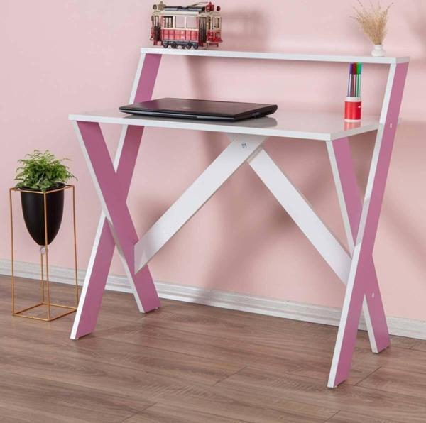 Enda Home X Ayaklı Raflı Ders Çalışma Masası 50X90 Cm Pembe - Image 1