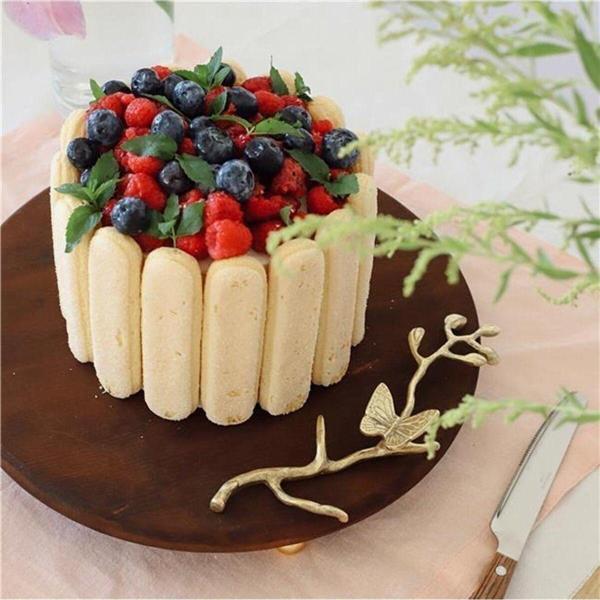 Akayev Ahşap 28 Cm Altın Boncuk Ayaklı Kelebek Sunum Tabağı - Image 1