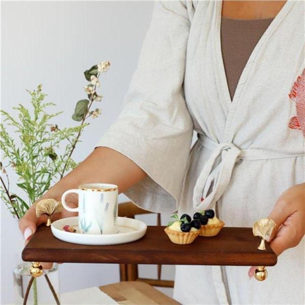 Akayev Ahşap 30X14 Cm Altın Ayaklı Ginkgo Sunum Tabağı - Image 1