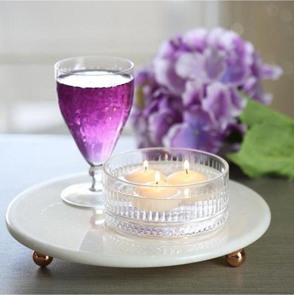 Akayev Mermer 28 Cm Rose Gold Boncuk Ayaklı Beyaz Yuvarlak Sunumluk - Image 1