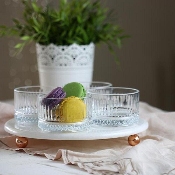 Akayev Mermer Beyaz 25 Cm Rose Gold Boncuk Ayak Elysia 4'Lü Reçellik Ikramlık - Image 1