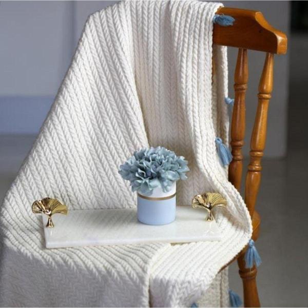 Akayev Mermer Beyaz 30X15 Cm Altın Ginkgo Sunum Tabağı - Image 1