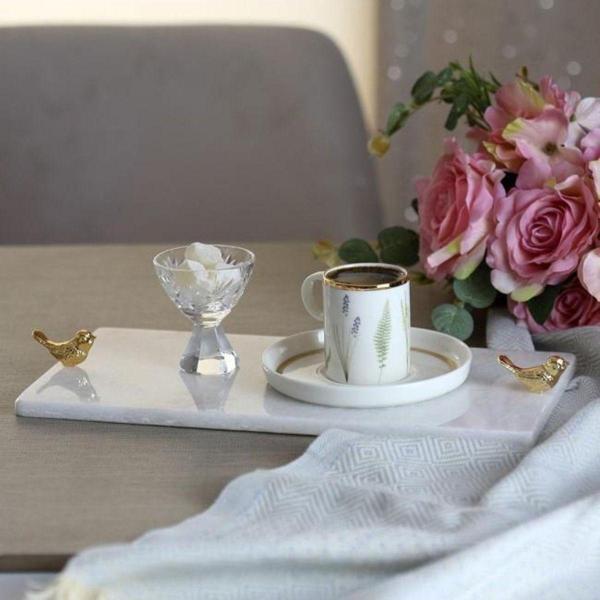Akayev Mermer Beyaz 30X15 Cm Altın Kuş Sunum Tabağı - Image 1