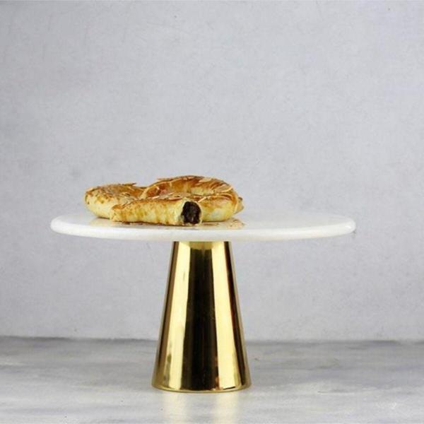 Akayev Mermer 28 Cm Altın Konik Ayak Beyaz Sunumluk - Image 1