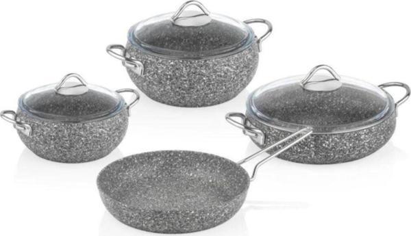 Taç Luna 4'Lü 7 Parça Granit Tencere Seti Gri - Image 1