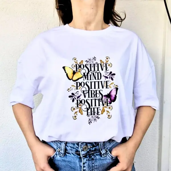Latis Baskı Beyaz Pamuklu Yazı Motto Baskılı Oversize Kısa Kollu Tshirt - Image 1