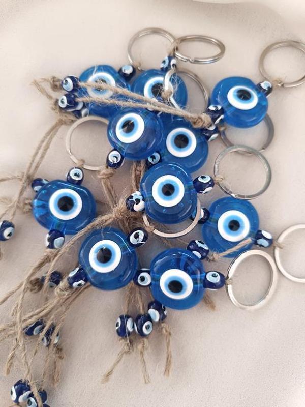 Nazar Boncuk Anahtarlık Şeffaf Mavi 10 Adet Kötü Göz Kovucu Nazar Hand Made Hasır Nazarlı Anahtarlık - Image 1