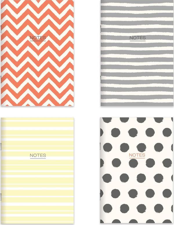 Karton Kapak Hafif Kağıt Defter 4'Lü Set- Mercan (2Çizgili+2Düz) 14*20 24 Yp. - Image 1