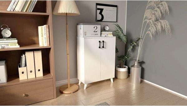 Mirobi 4 Raflı 2 Kapaklı Ayakkabılık Çok Amaçlı Dolap Banyo Dolabı Mutfak Dolabı Beyaz - Image 1
